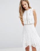Miss Selfridge Asymmetric Hem Lace Dress - White