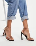Asos Design Newman Buckle Detail Heeled Sandals In Tan And Black-multi