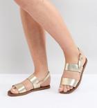 Dune Wide Fit Lowpez Leather Flat Sandal - Gold