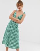 Glamorous Cami Midi Dress In Gingham-green