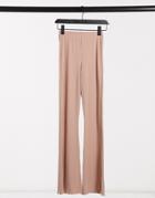 Miss Selfridge Ribbed Flared Pant In Camel-brown