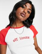 Asos Design Shrunken Raglan T-shirt With Off Limits Graphic Print In White