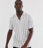 Asos Design Tall Regular Fit Stripe Shirt In Gray And White