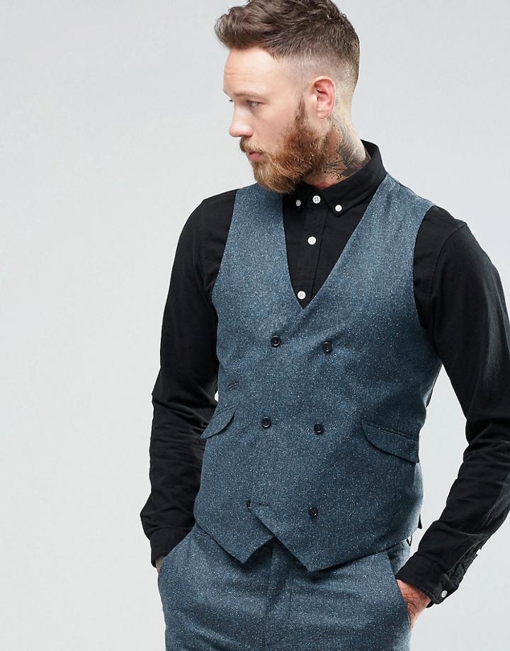 Asos Slim Fit Vest In Silk Blend - Blue