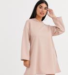 Asos Design Petite Hoodie Swing Dress With Concealed Pockets-beige