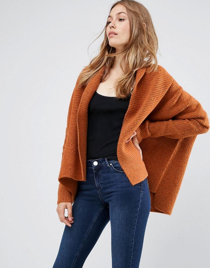Asos Boxy Cardigan In Chunky Rib - Brown