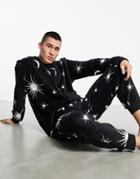 Asos Design Fleece All In One With Celestial Print-black