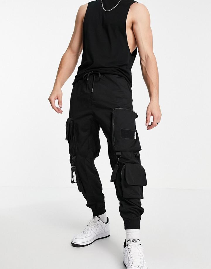 Bershka Multipocket Cargo Pants In Black