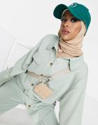 Asos Design Jersey Wfh Sweatshirt Shacket In Jade Green