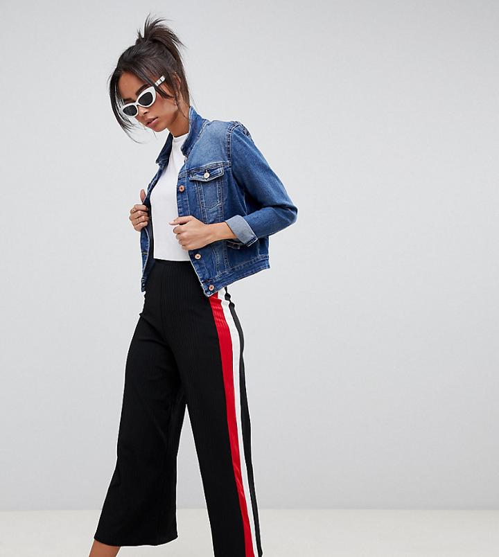 New Look Tall Rib Side Stripe Wide Leg Pants - Black