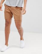 Asos Design Skinny Chino Shorts In Camel - Brown