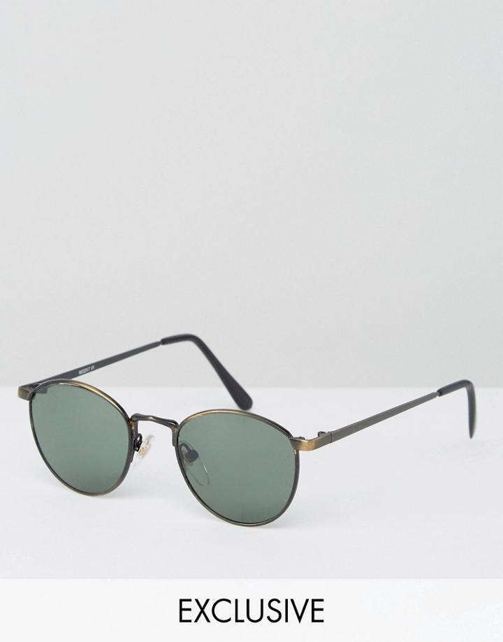 Reclaimed Vintage Round Sunglasses In Black - Black