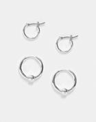 Asos Design 2 Pack Hoop And Ball Earrings In Real Silver Plate