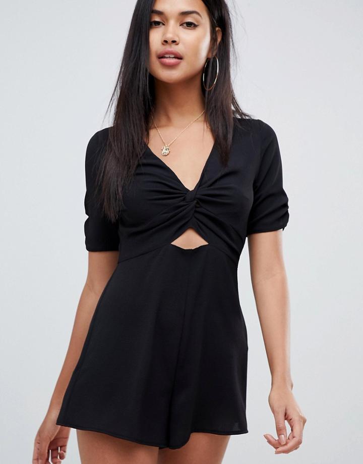 Asos Design Tea Romper With Twist Front And Cut Out - Black