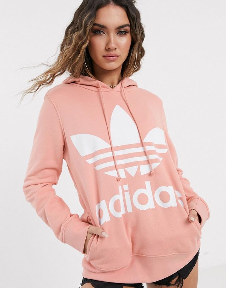 Adidas Originals Large Trefoil Logo Hoodie In Pink