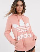 Adidas Originals Large Trefoil Logo Hoodie In Pink