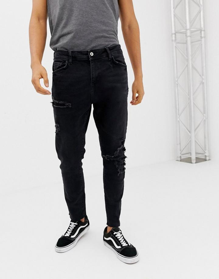 Bershka Join Life Slim Fit Jeans In Washed Black - Black