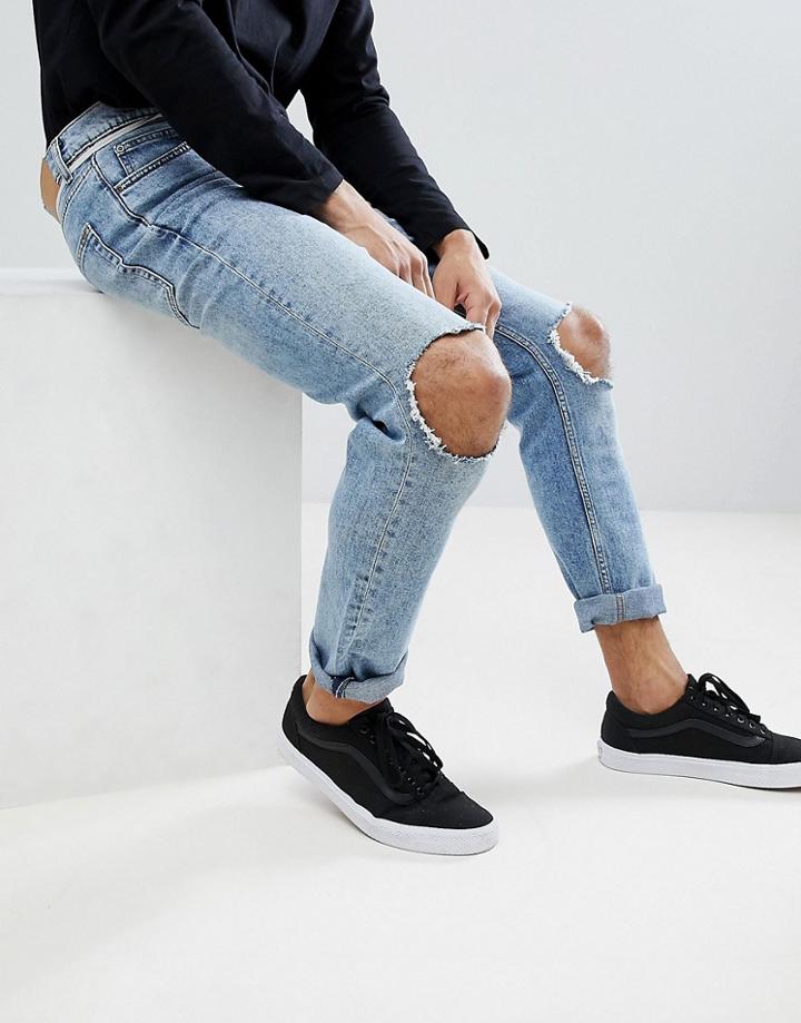 Cheap Monday Sonic Slim Jeans With Blown Out Knee - Blue
