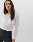 Asos Design White Mesh Top With Iridescent Crystal Studs - White