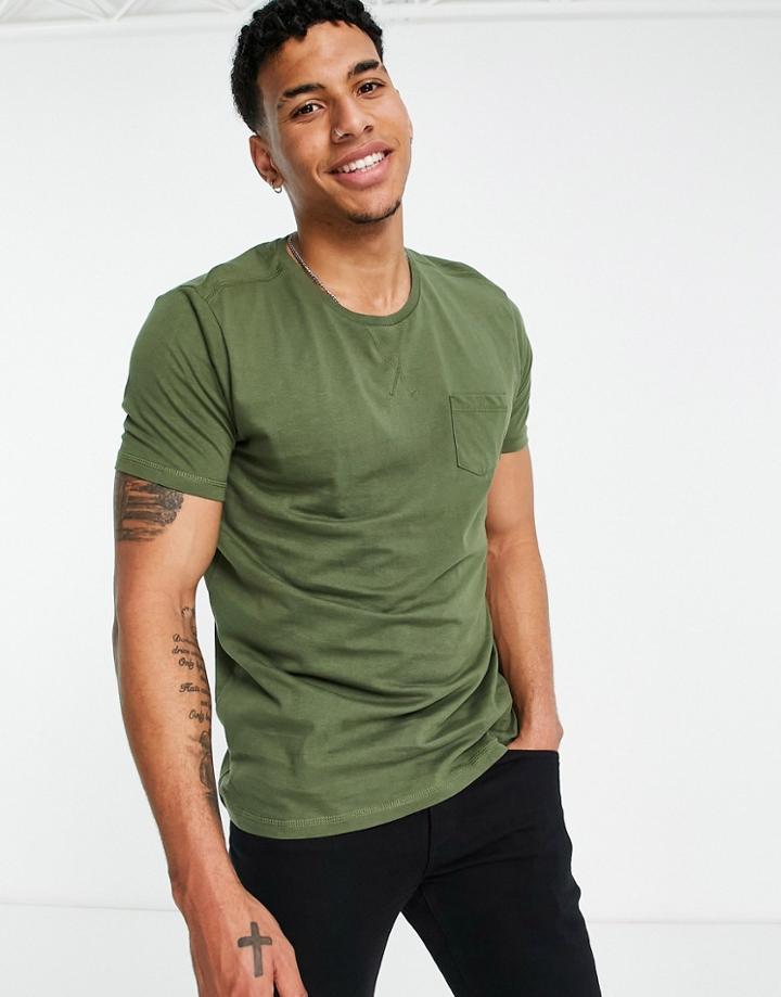 Brave Soul Short Sleeve Pocket T-shirt In Light Khaki-green