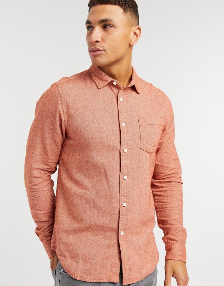 Asos Design Regular Flannel Shirt In Rust-orange