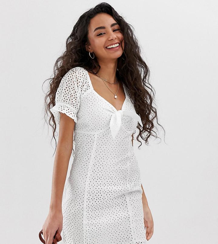 Miss Selfridge Petite Broderie Dress In White - White