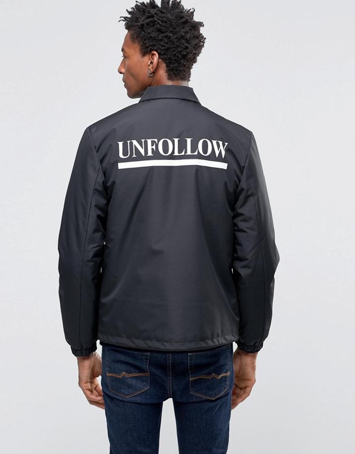 Wood Wood Kael Coach Jacket Unfollow Back Print Padded - Black