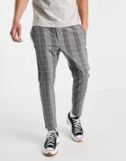 Only & Sons Plaid Pants With Drawstring Waist In Gray-grey