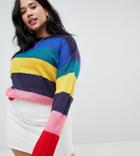 Brave Soul Plus Sweater In Bright Rainbow Stripe - Multi