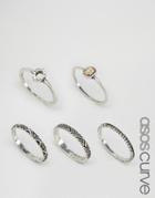 Asos Curve Etched Ring Stack Pack - Mixed Metal