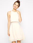 Asos Sheer And Solid Skater Dress - Nude $33.00