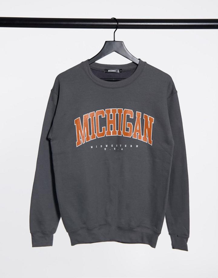 Missguided Michigan Graphic Sweatshirt-grey