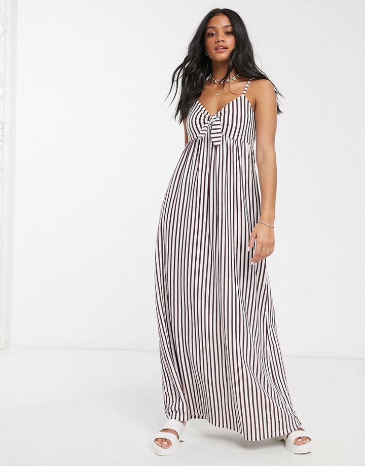 Asos Design Cami Bow Front Maxi Sundress In Plum And White Stripe-multi