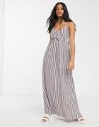 Asos Design Cami Bow Front Maxi Sundress In Plum And White Stripe-multi