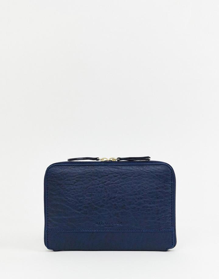 Urbancode Leather Oversize Purse With Zip Around - Navy