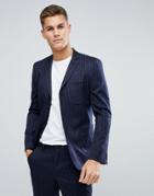 Asos Skinny Suit Jacket In Navy Wool Blend Pinstripe - Navy