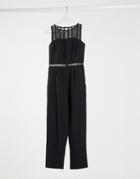 Bardot Lace Trim Jumpsuit In Black