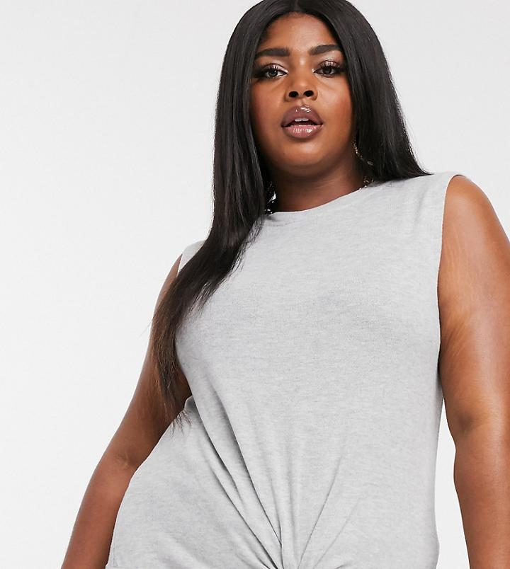 Loungeable Mix & Match Plus Size Knot Front Tank Top In Gray