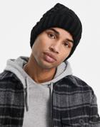 New Look Cable Knit Fisherman Beanie In Black