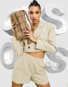 Asos Design Shoulder Bag In Taupe Nylon Puffed Weave-brown
