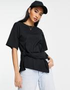 River Island Tie Front Drapey T-shirt In Black