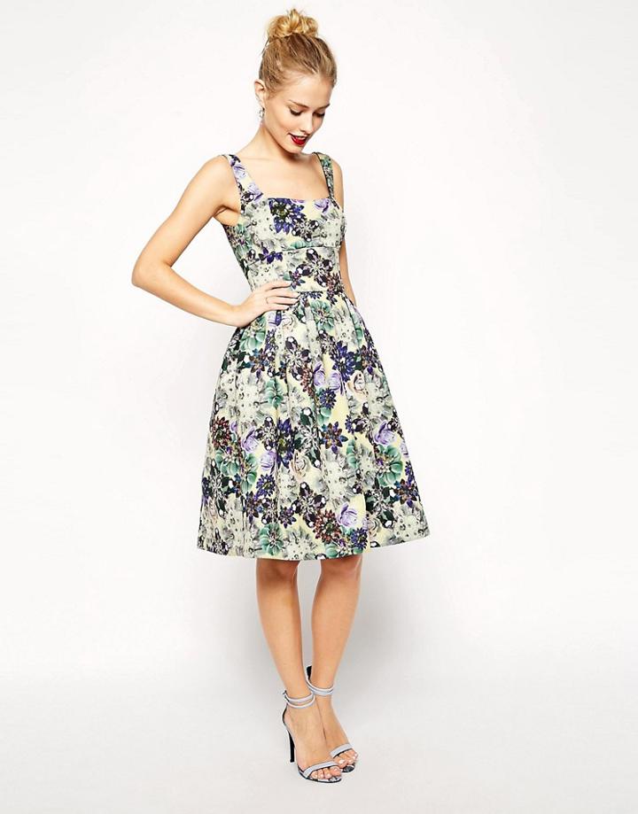 Asos Premium Debutante Scuba Digital Jewel Print Midi Dress - Multi