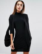 Asos Drape Dress With Shoulder Pads And Tuck Detail - Black