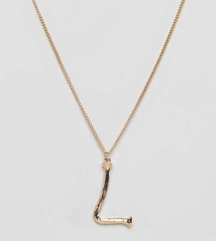 Designb London Gold L Initial Textured Pendant Necklace - Gold