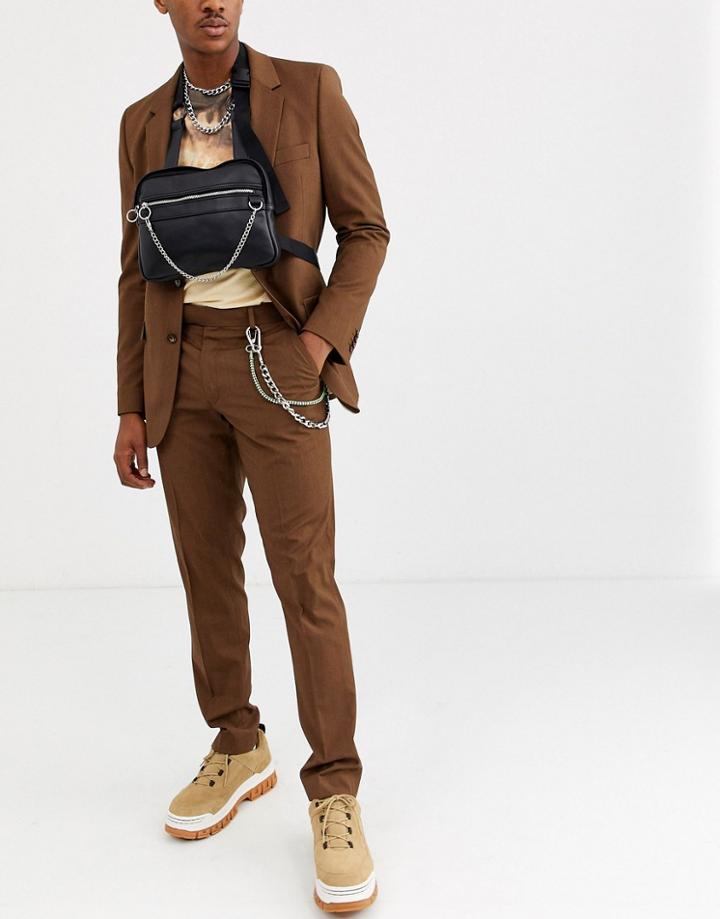 Asos Design Faux Leather Chest Harness Bag In Black With Silver Chain