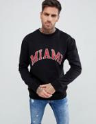 New Look Sweat With Miami Print In Black - Black