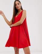 Asos Design Sleeveless Textured Mini V-neck Swing Dress - Red