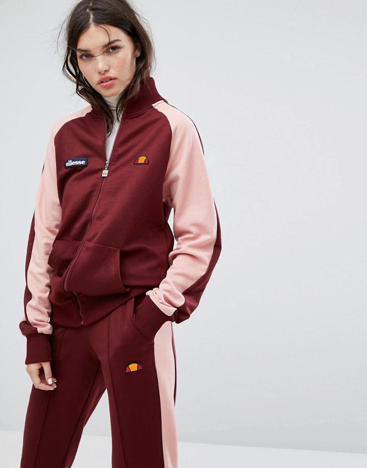 Ellesse Tracksuit Top With Contrast Sleeves And Sports Stripe - Red