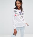 Asos Tall T-shirt With Mix And Match Badge Print And Long Sleeves - White