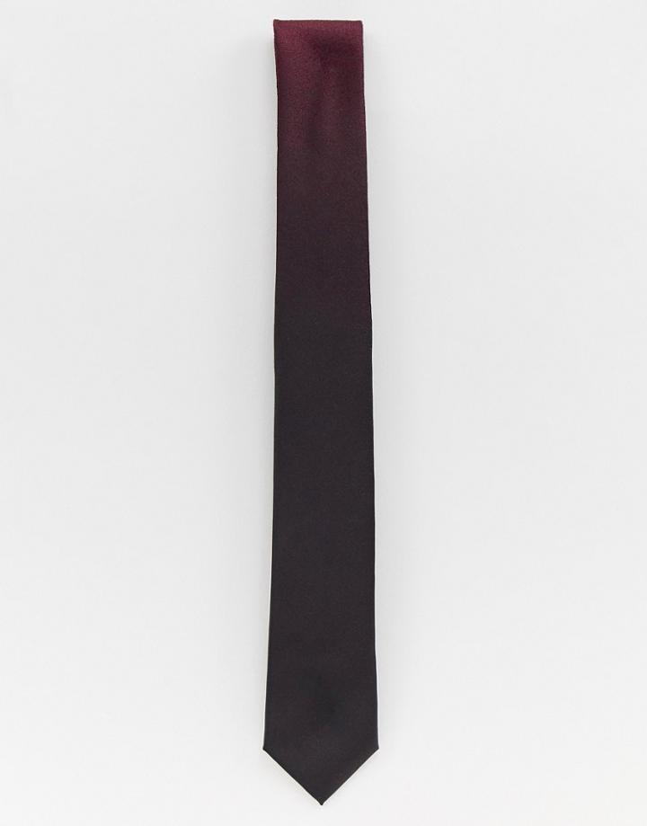 Moss London Tie With Fade In Burgundy - Red